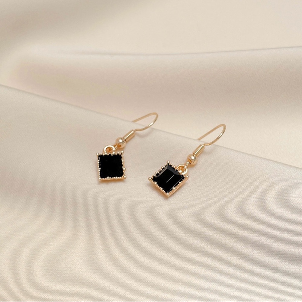 Black and Gold Stainless Steel Dangle Earrings NIP